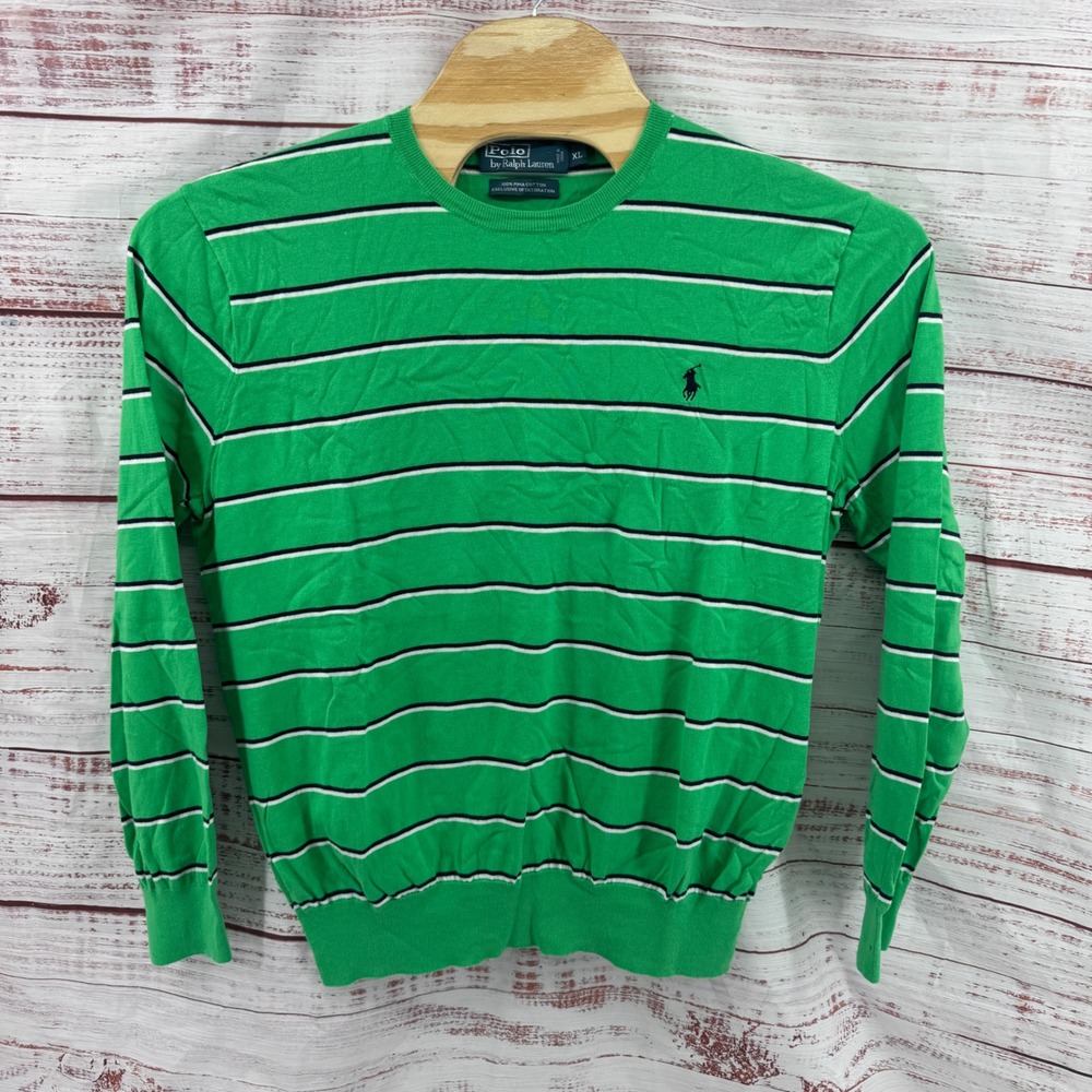 Polo Ralph Lauren Sweater Mens XL Striped Pima Cotton Crew Neck Lightweight